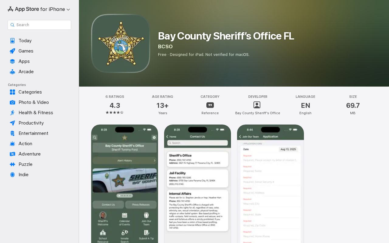 Bay County Sheriff's Office app for inmate and busted mugshot lookup