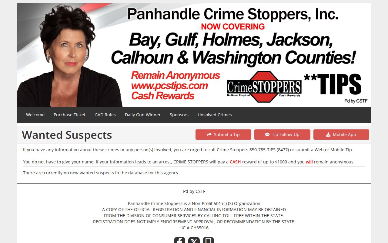 Panhandle Crime Stoppers wanted suspects interface serving Bay County